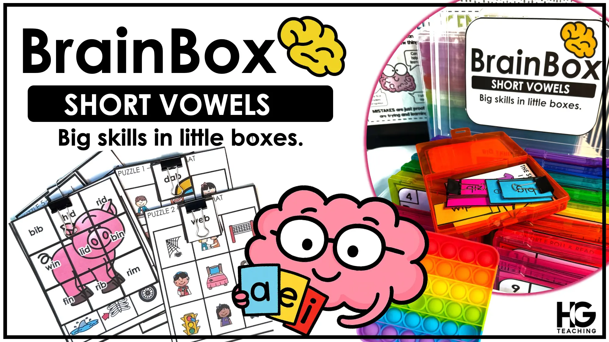 BrainBox Short Vowels Phonics Centers: Hands-On Practice for First and Second Grade